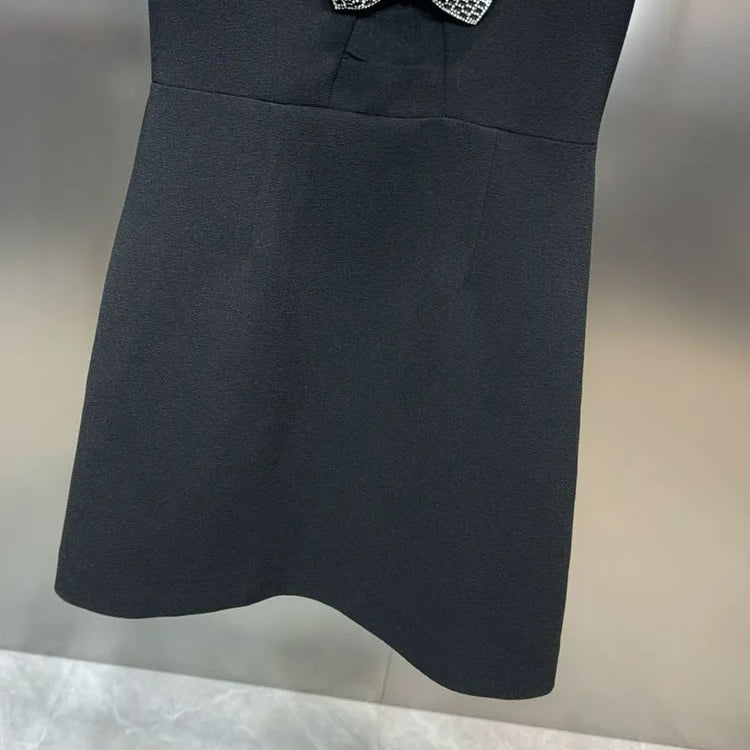 DEAT Fashion New Items Women's Diamonds Bows Hollow Out Spring Trendy Round Neck Puff Sleeves Dresses Female 11XX8796