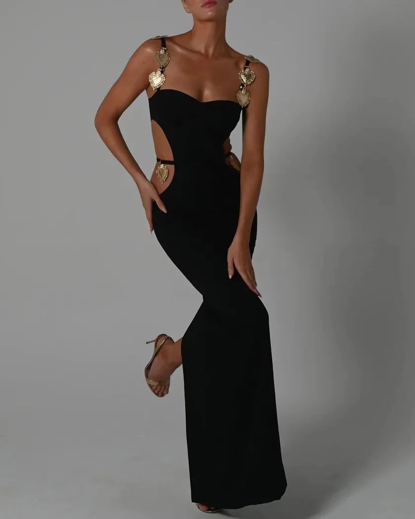 High Quality 3 Colors Women Sleeveless Sexy Sequined Hollow Out Bodycon Long Rayon Bandage Fashion Cocktail Birthday Maxi Dress