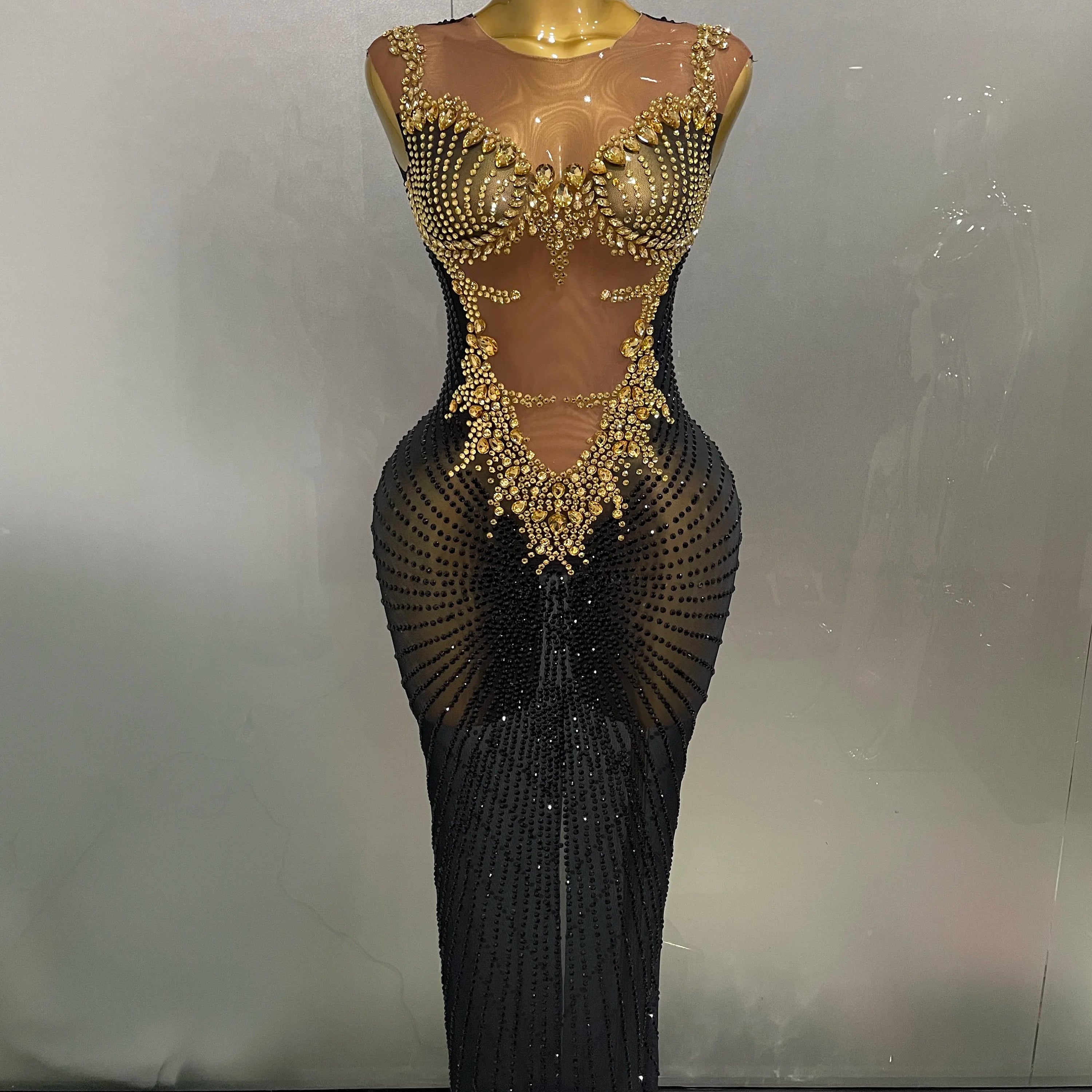 Sexy Sparkly Rhinestones Sleeveless Long Dress 2025 New Women Birthday Celebrate Evening Photo Shoot Stage Performance Costume