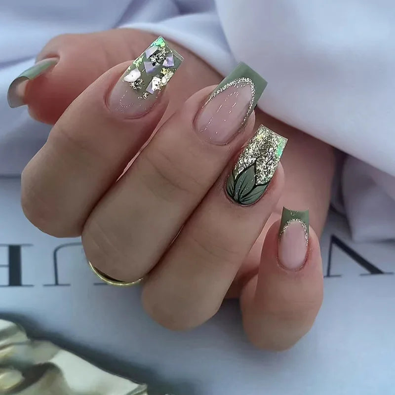 24Pcs Mid-length Ballet False Nails Red Love Pattern Design Press on Nails Simple Wearable Finished Coffin Fake Nail Tips