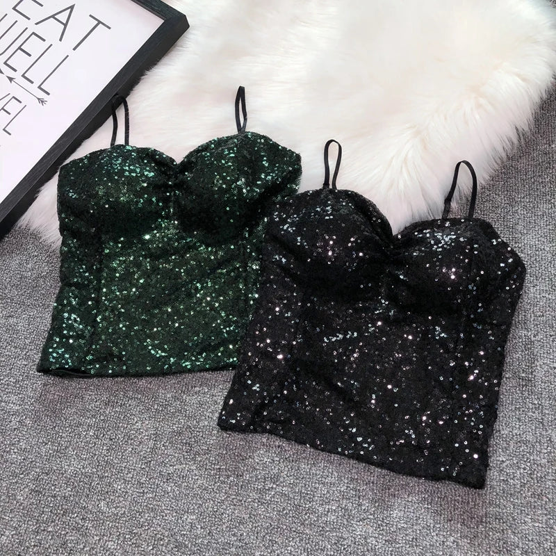 Women's Fashion Sexy Women Nick Sparkling Sequins Vest Harness At Night Binder Chest