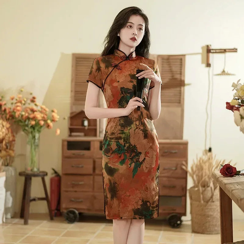 Cheongsam Qipao Moda Roupas Casual Elegante Estilo Étnico Vestido Vintage para Mulheres Streetwear Roupas Femininas Festa Chinesa