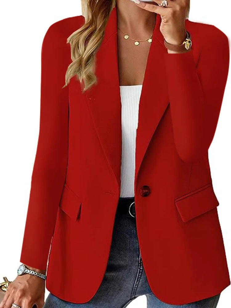 Blazer Woman Clothing Korean Style Outerwear Long Sleeved Top Solid Color Cardigan Autumn Winter Office Lady Jacket Elegant Coat