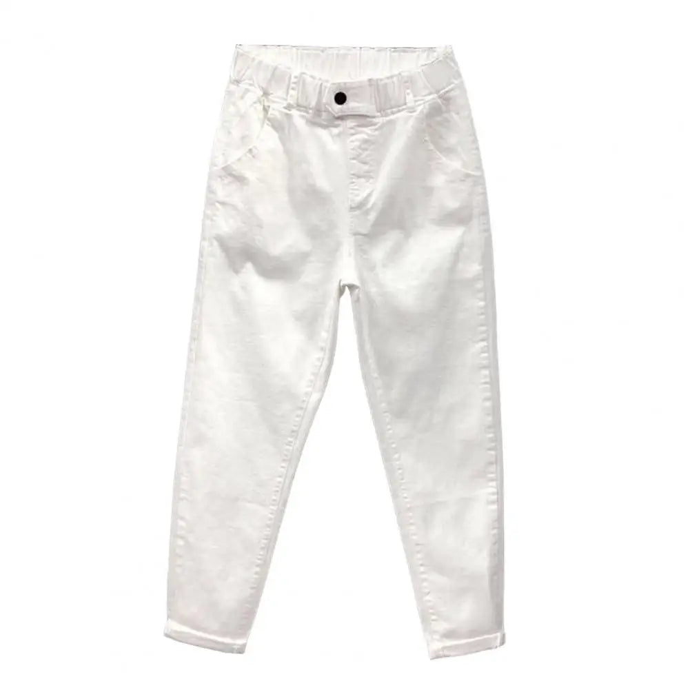 Soft Touch Women Pants Stylish Women's Casual Pants with Elastic Waist Pockets Solid Color Wide Leg Harem for Streetwear White China