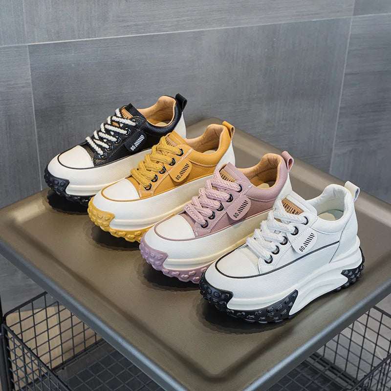 7cm Genuine Leather 2023 Platform Wedge Comfy Breathable Fashion Lace Women Chunky Sneakers Summer Hollow Leisure Female Shoes