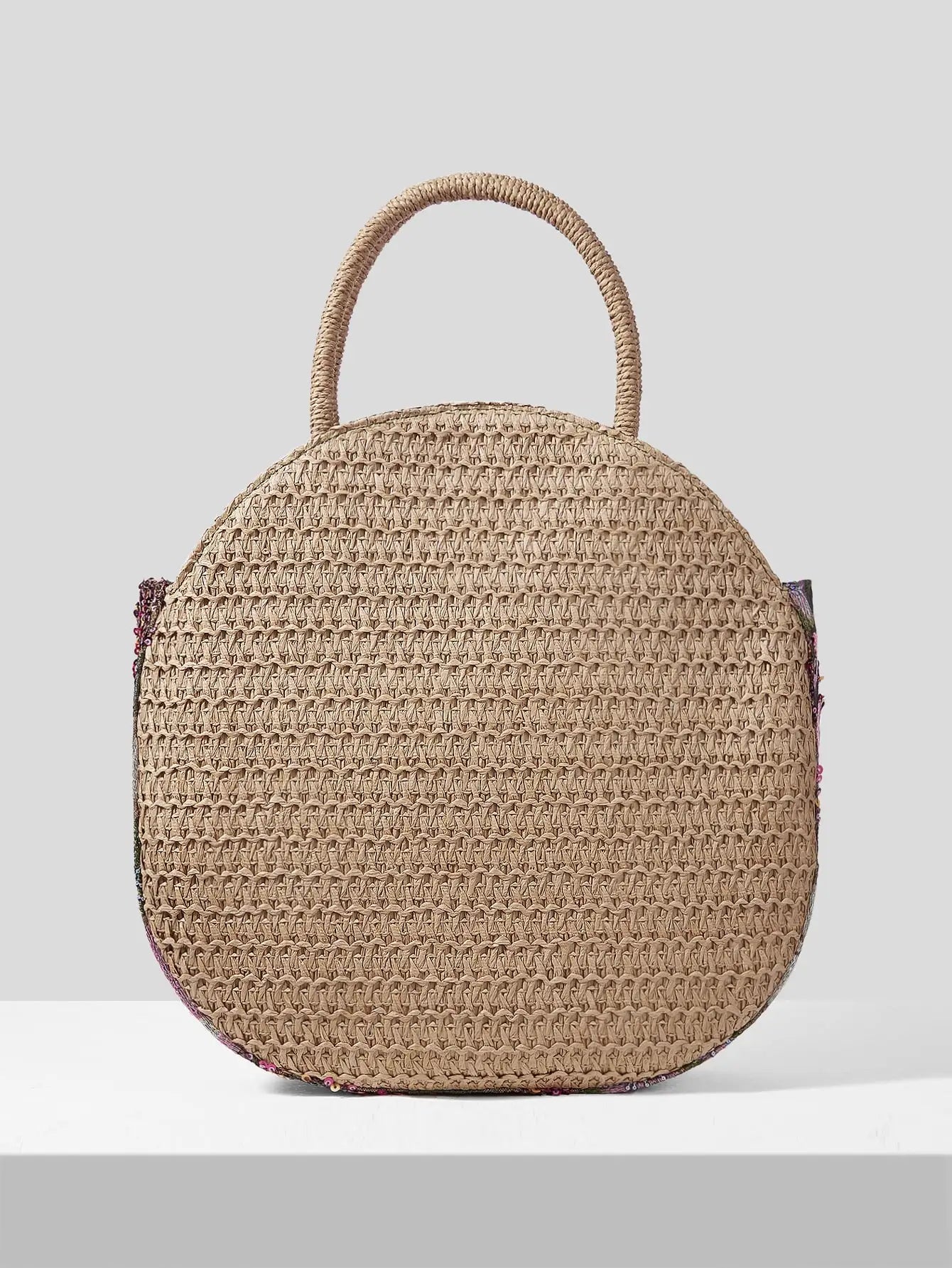 Women' Handbag Sequins Flower Round Straw Braid Large Capacity Tote Bag