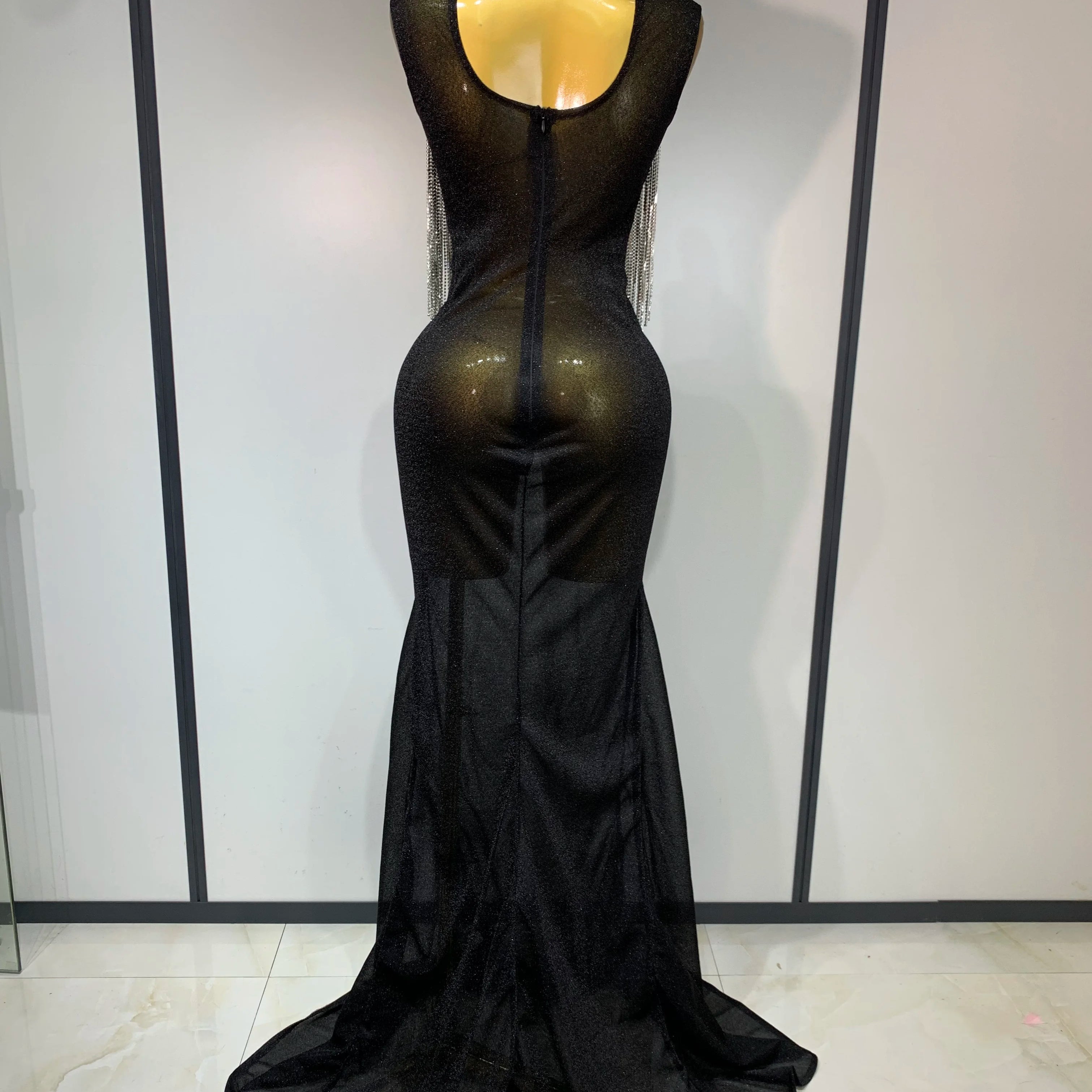 Women Sexy Sparkly Rhinestones chain Celebrity Elegant Maxi Long Dress Luxury Birthday Prom Gowns Stage Show Performance Costume