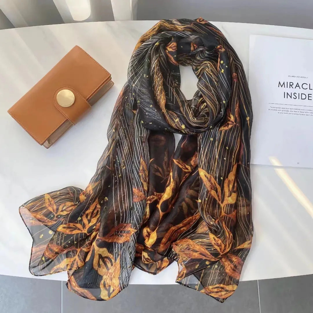 Print Silk Scarf Hijab Women Spring Deisgn Soft Beach Stoles Elegant Head Scarves Echarpe Shawl Satin Large Wrap Echarpe Bandana see chart 26