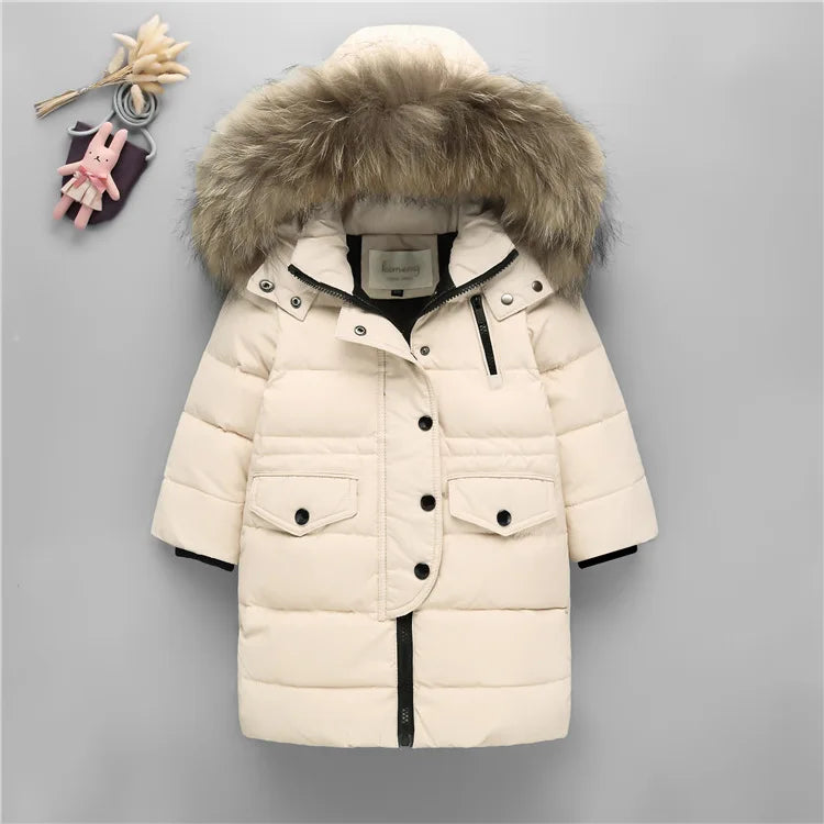 Nature Fur winter down jacket for boys coats girl clothes children's clothing thicken outerwear parka kids 80-160cm milk