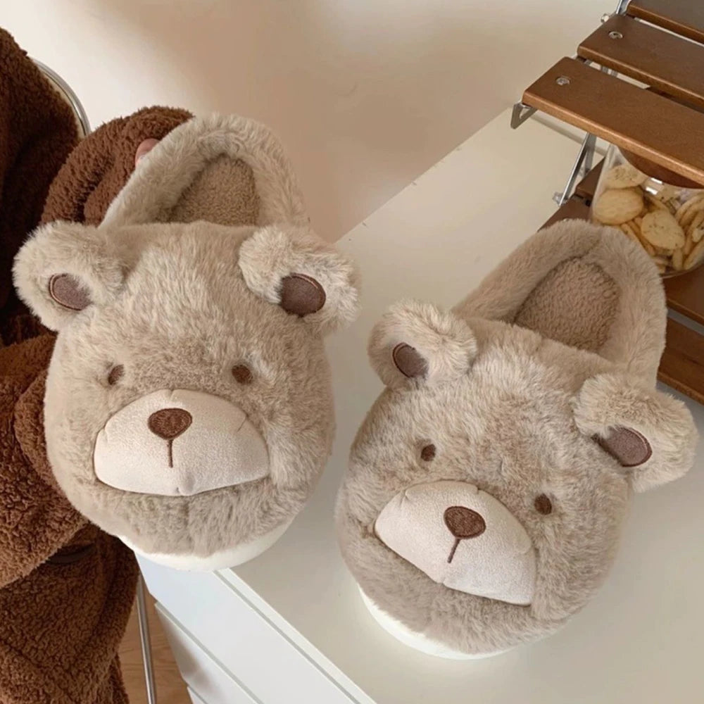 Cute Crocodiles Single Band Winter Women Slipper Soft Heel Platform Fur Warm Indoor Comfortable Home Fluffy Home Slippers Brown
