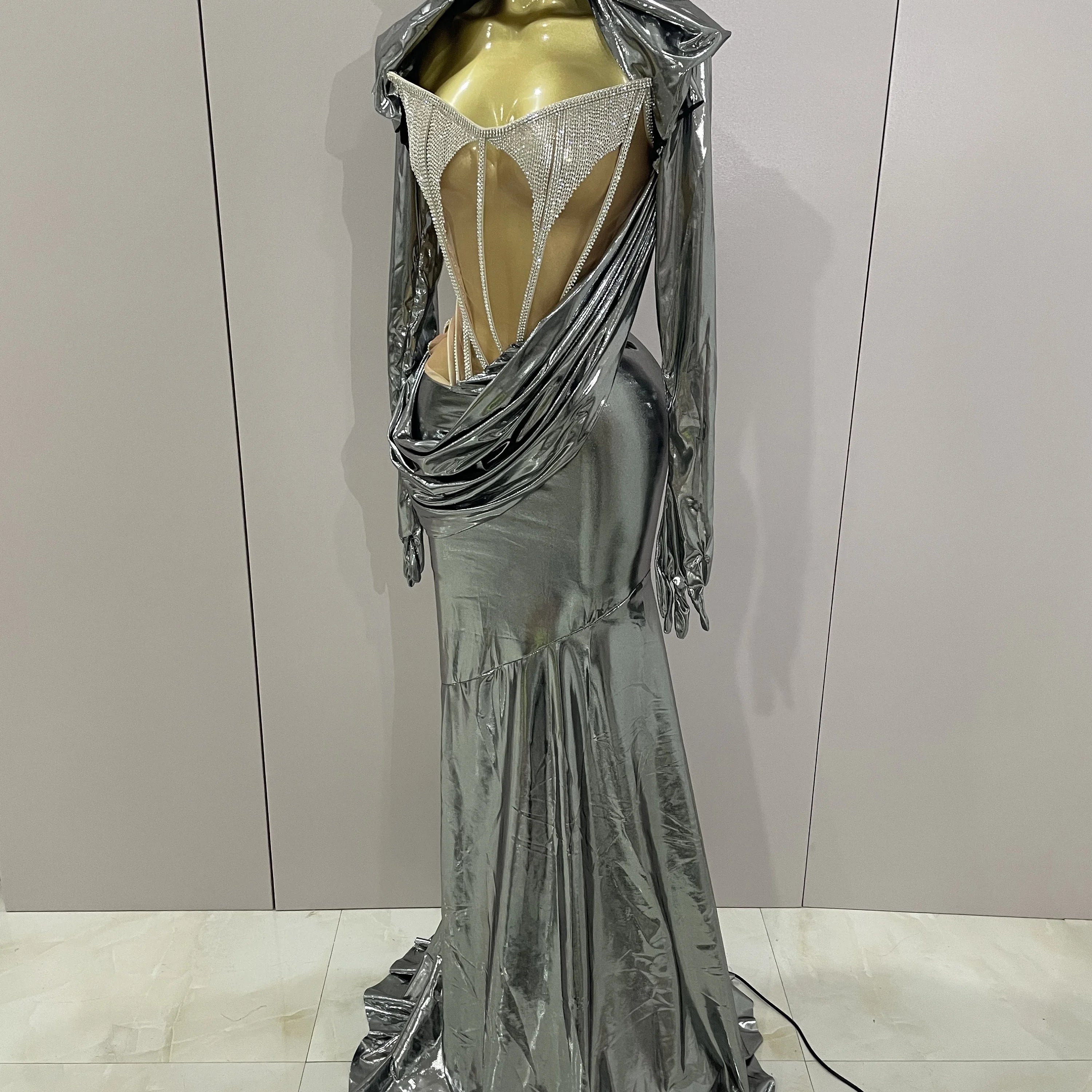 Stage Costume Sparkly Nightclub Gogo Party Dress Women Carnival Party Outfit Festival Cool Clothing Hoodie Dress Two Piece Set