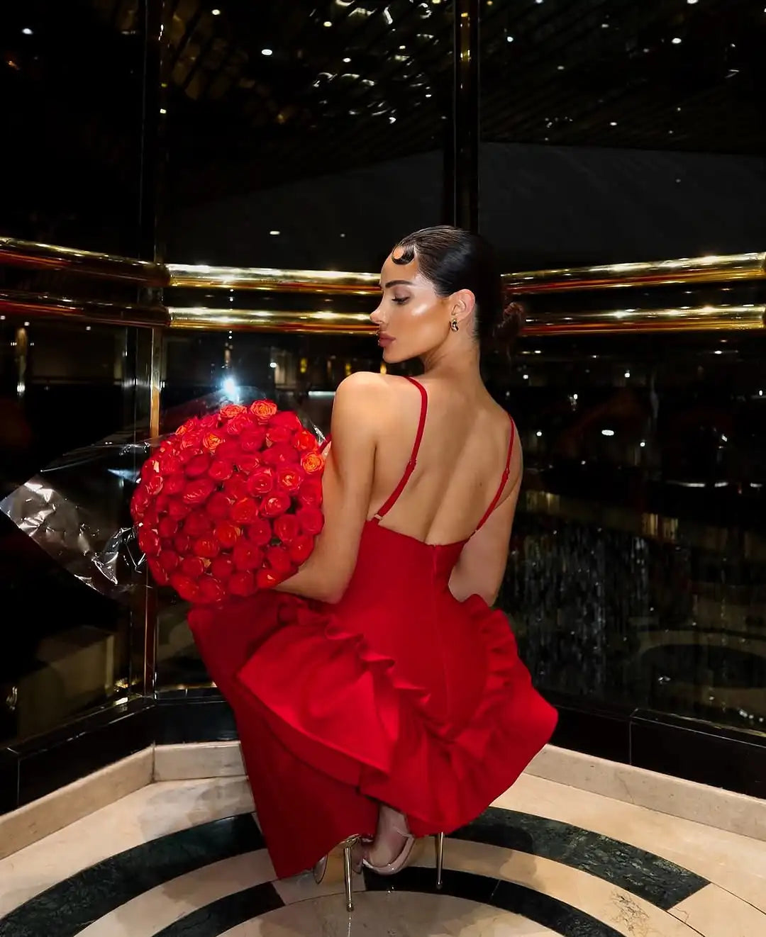 Valentine's Day Women Sleeveless V-Neck Ruffles Bodycon Long Bandage Dress Celebrate Evening Party Birthday Cocktail Dress