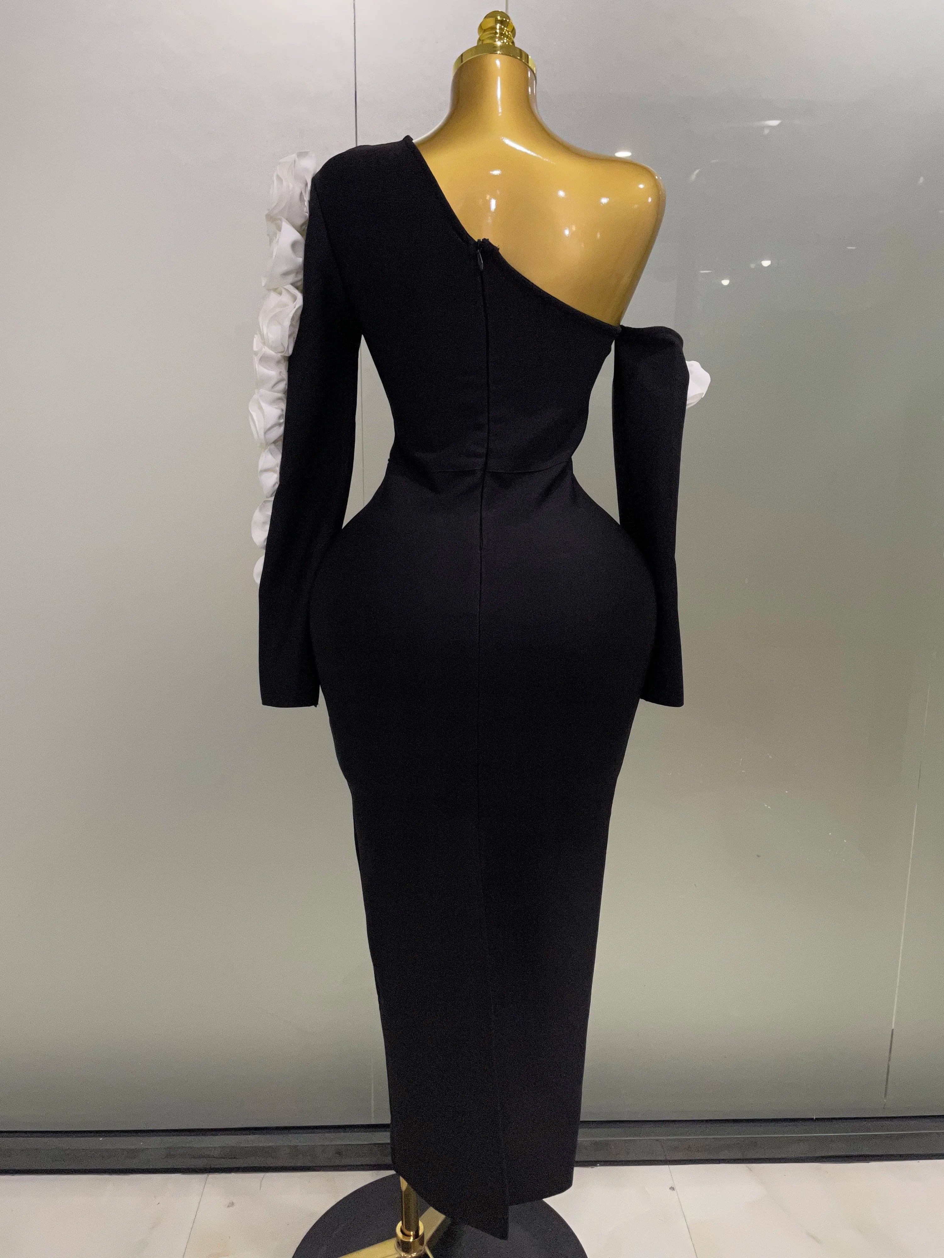 Vestido longo longo com decote em V e alça única, sexy, estilo bandagem, estilo bandagem, de malha, elegante, para festa noturna, 2025