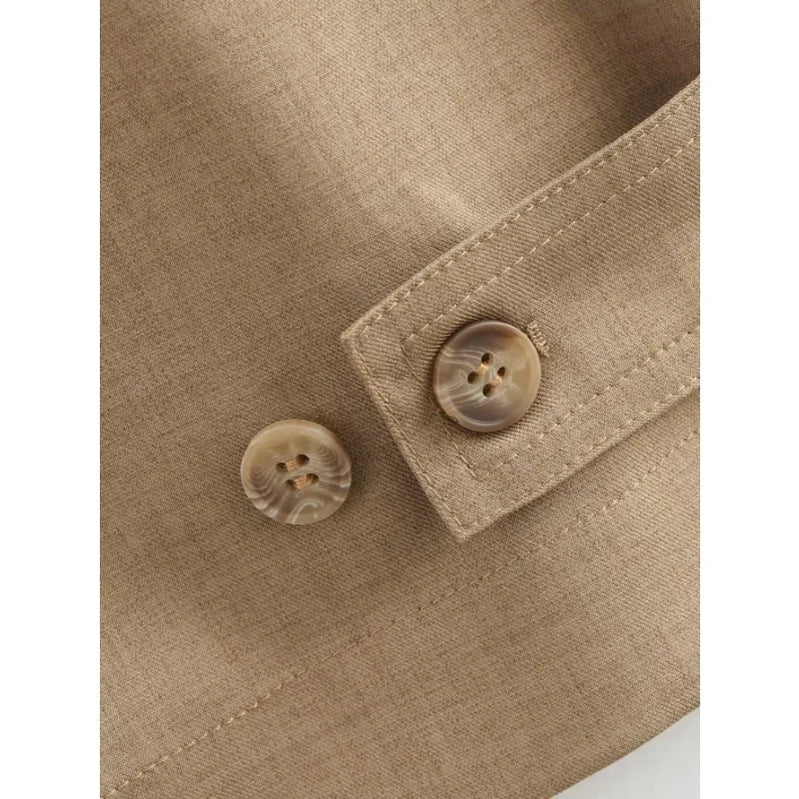 TRAF ZR Set of Two Pieces for Modern Women Khaki Sets for Women 2 Pieces Elegant Minimalist Korean Style Set Cozy Sets