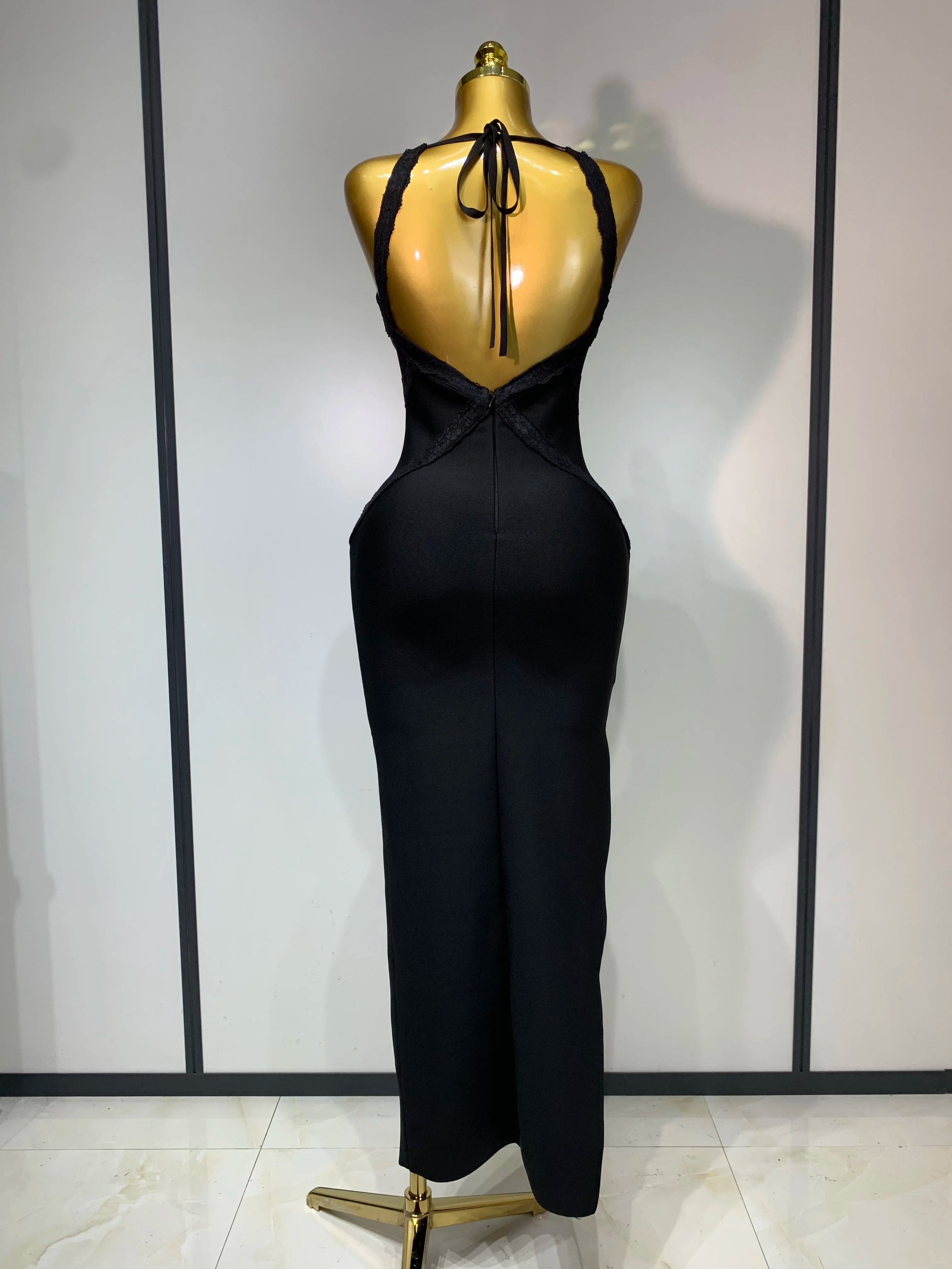 High Quality Sexy V Neck Black Lace Prom Dress Sleeveless Evening Party Gown Celebrity Elegant Luxury Birthday Club Dresses