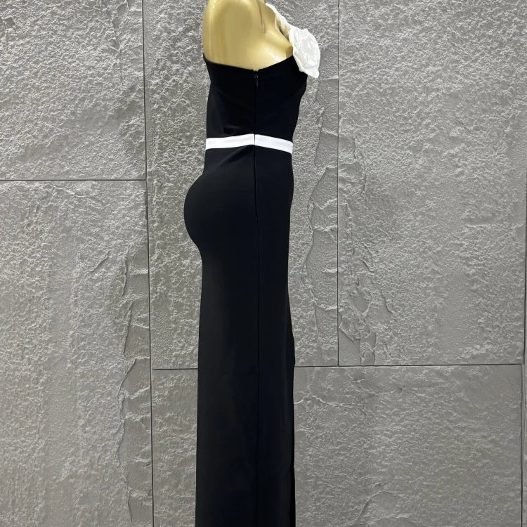 High Quality Women Sexy One Shoulder White Florals Bodycon Long Bandage Dress Celebrate Nightclub Party Fashion Outfit