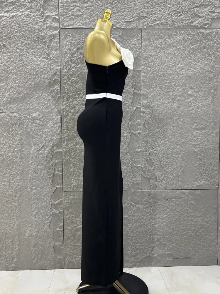 High Quality Women Sexy One Shoulder White Florals Bodycon Long Bandage Dress Celebrate Nightclub Party Fashion Outfit