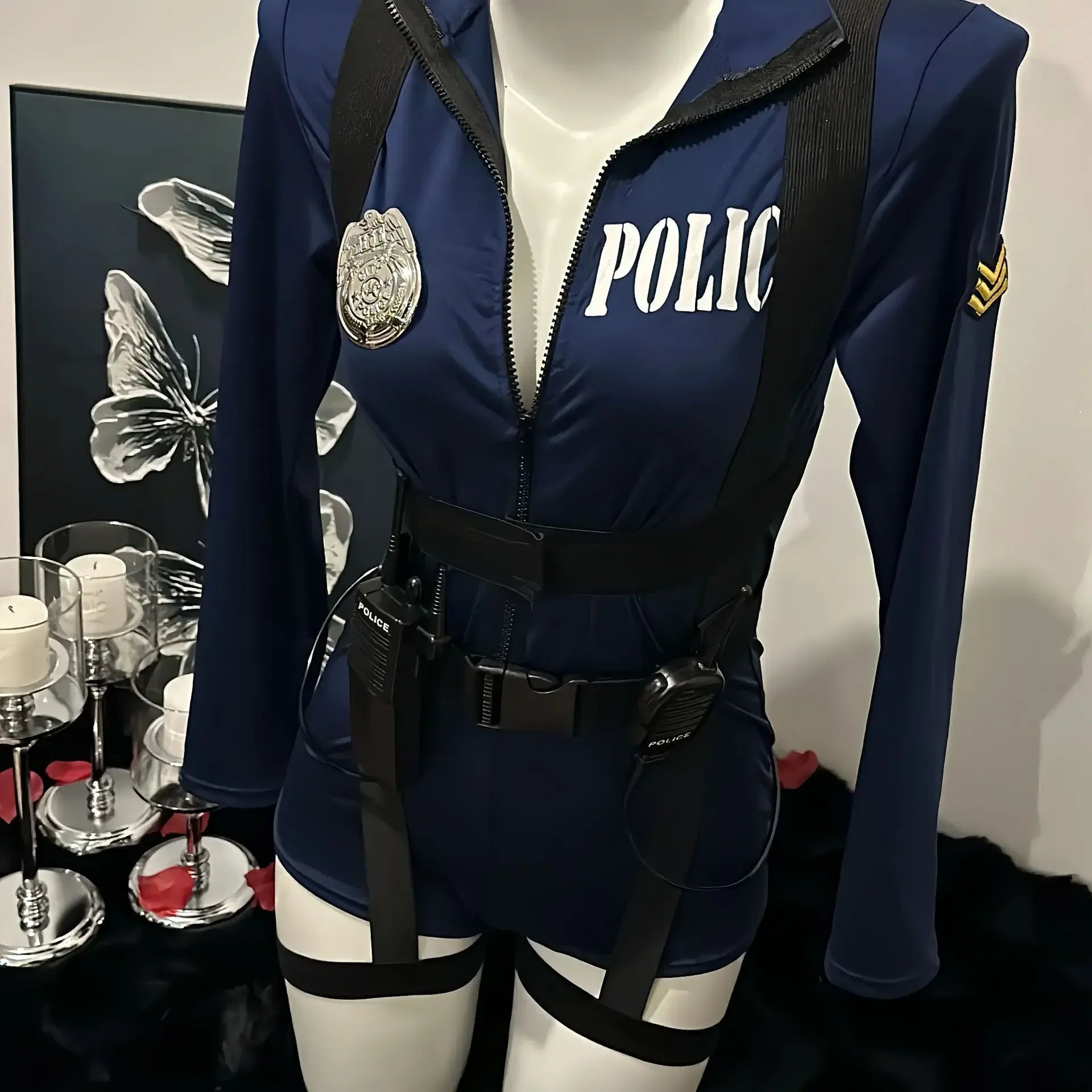 Halloween Sexy Cop Cosplay Erotic Lingerie Policewoman Costume Police Uniform Women Jumpsuit Nightclub Performances Costumes No hat One Size