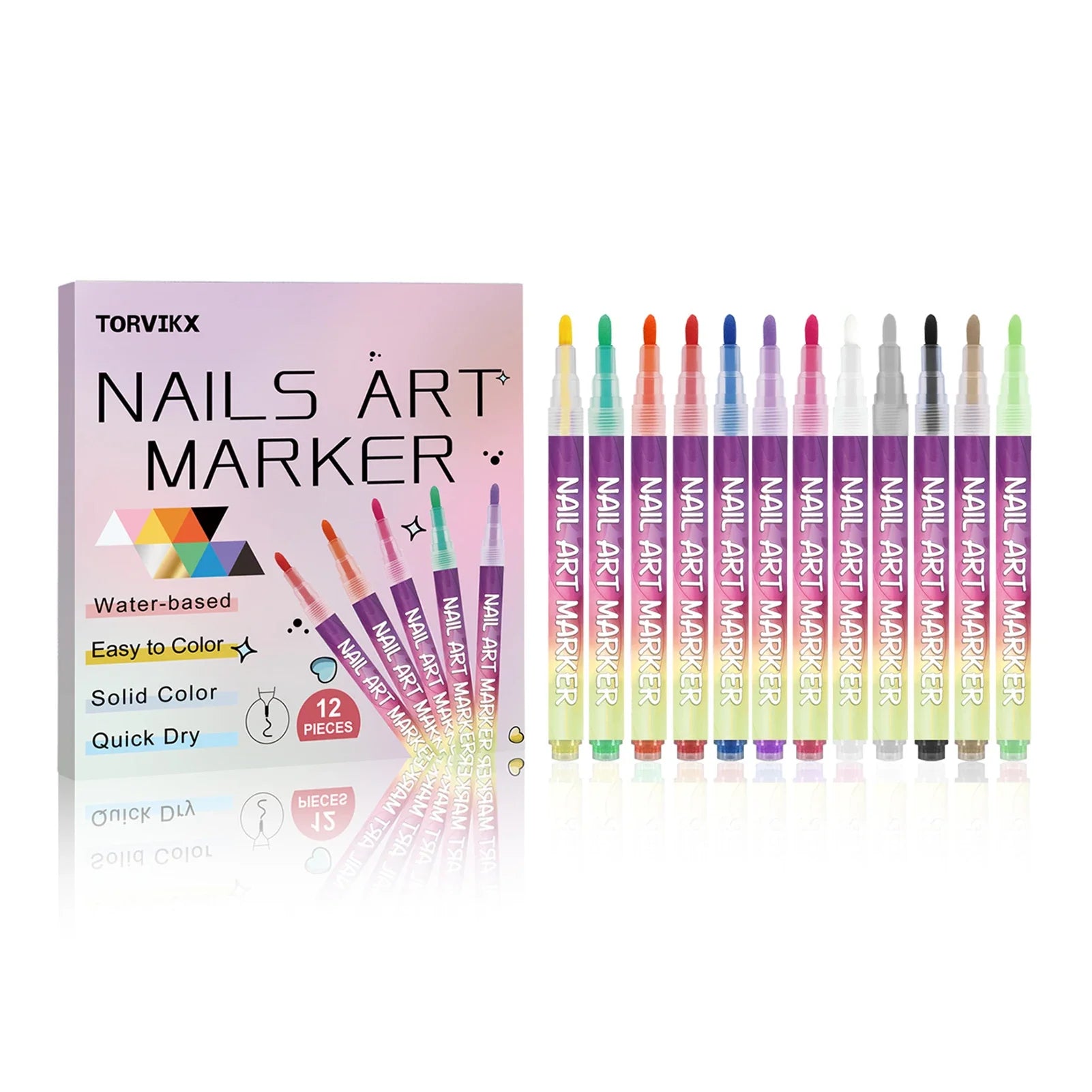 12Pcs Nail Art Pen Waterproof and Quick Drying Artistic Graffiti DIY Beauty Nail Tools Nail Art Graffiti Pen for Christmas Party