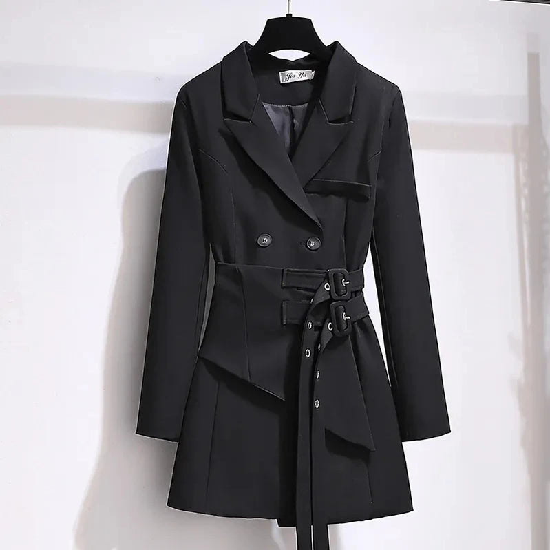 Women Blazer Autumn Women Clothing Belt Coats Long Sleeve Jacket Women Irregular Suit Dress for Women OL Solid Blazer Femme