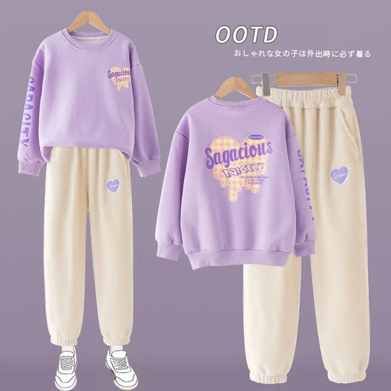 Spring Autumn Children Clothes Sets Korean Girls Letter Sweater + Pants 2Pcs Outfits Casual Sports Long Sleeved Trousers Suits