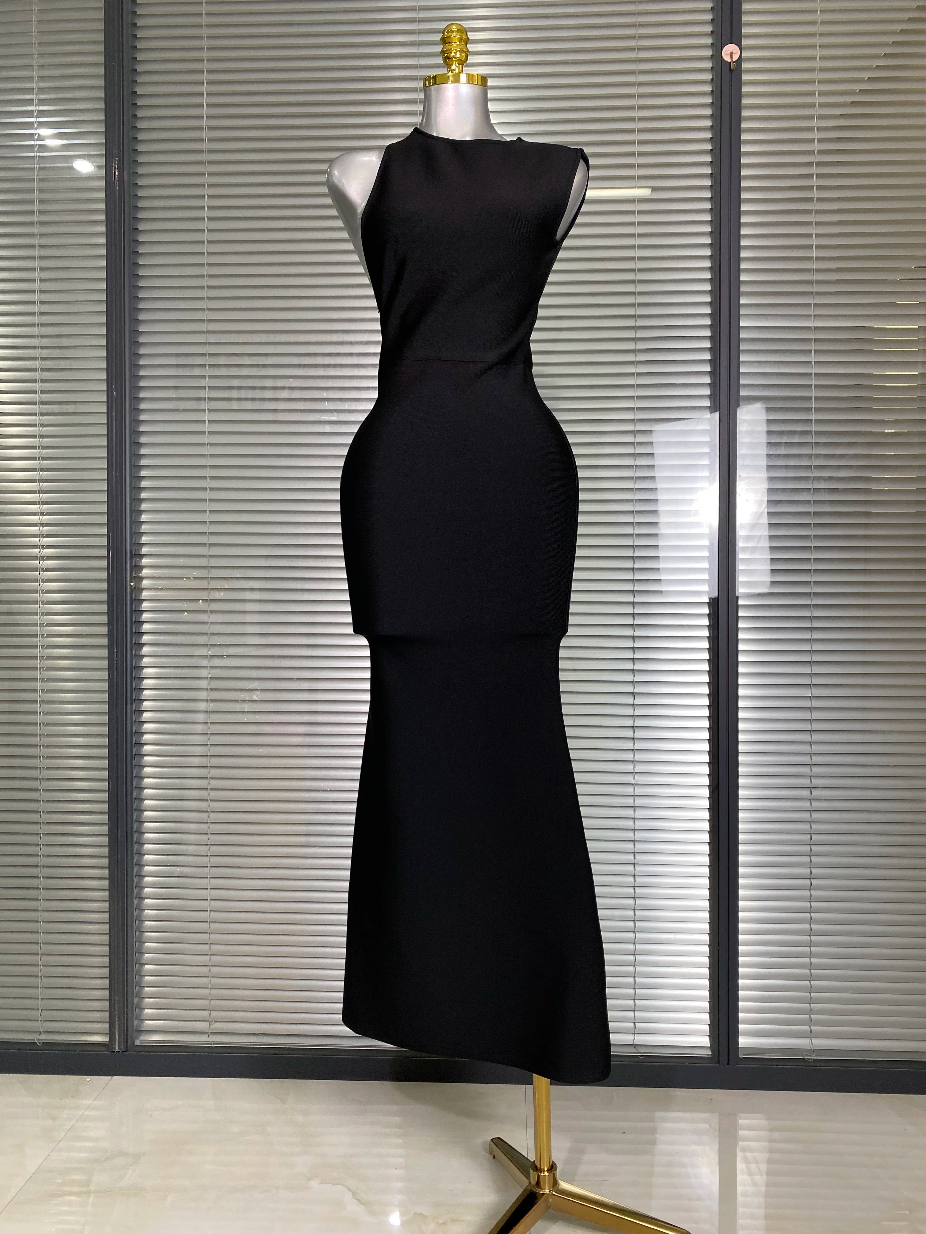 Vestido New INS Sexy Women Black Backless Bandage Dress Celebrity Knitted Bodycon Party Maxi Dress