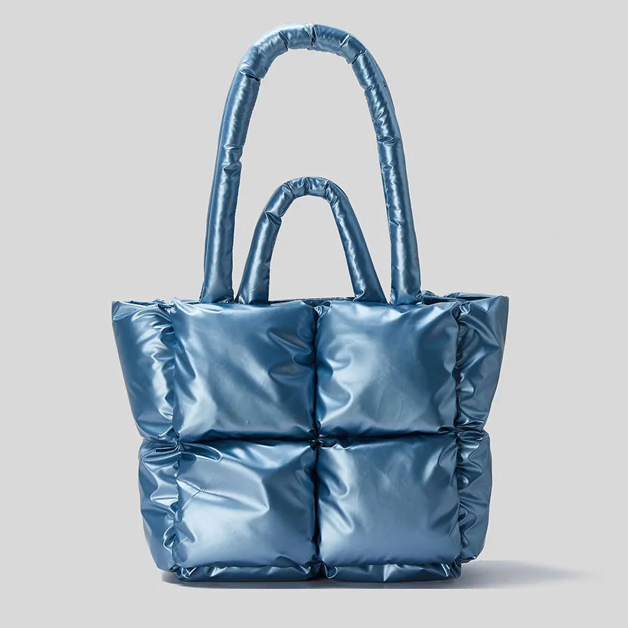Fashion Large Tote Padded Handbags Designer Quilted Women Shoulder Bags Luxury Nylon Down Cotton Crossbody Bag Winter Purse Blue