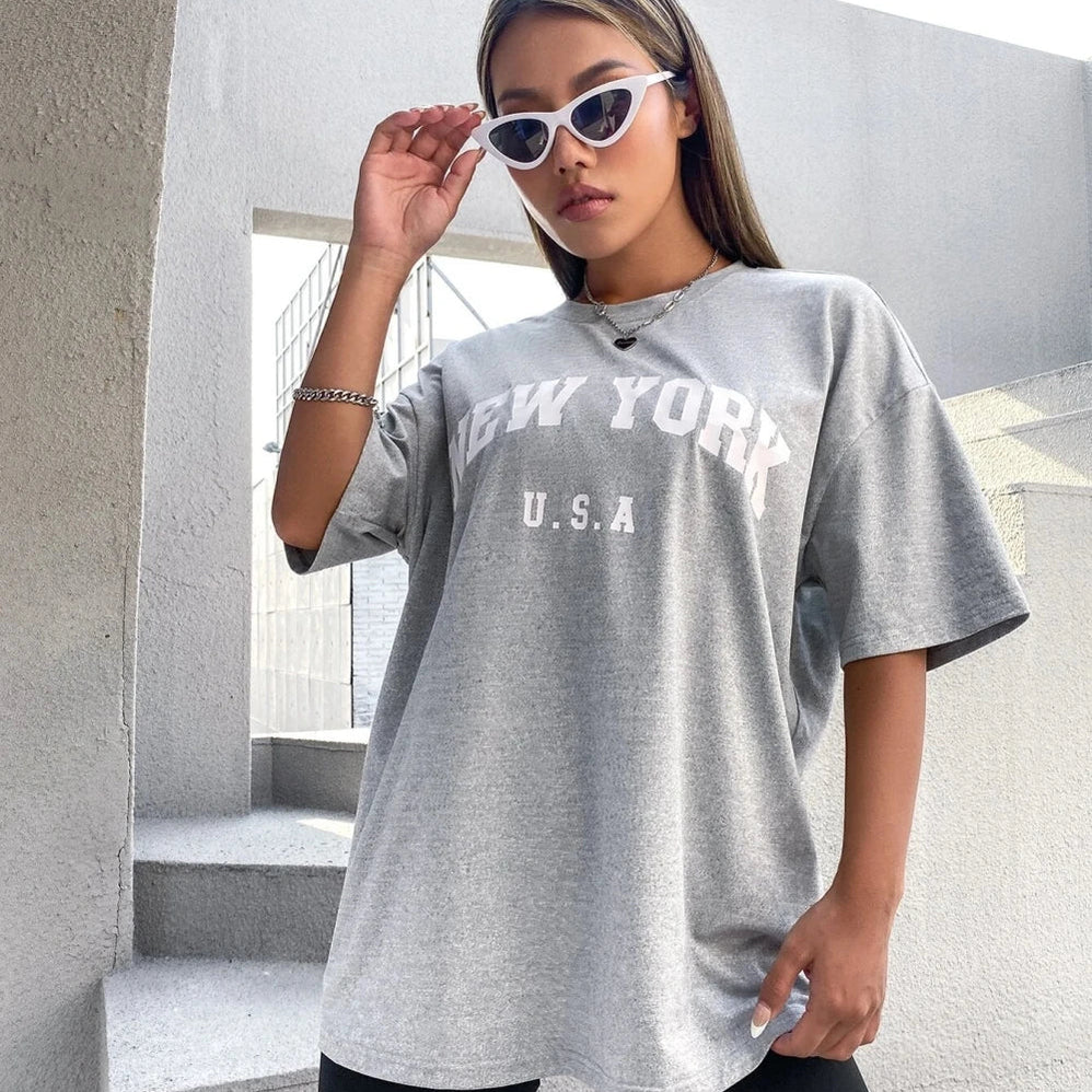 U.S.A New York USA City Street Printed Women T Shirts Breathable Summer T-Shirt Fashion Tees Clothing O-Neck Short Sleeve
