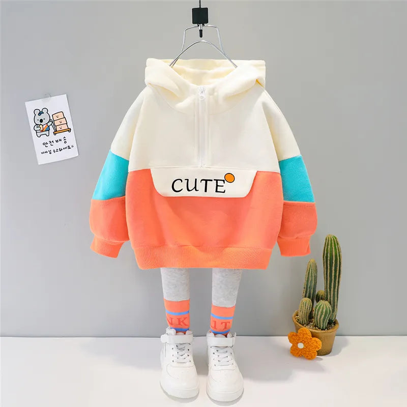 Girls Clothes Spring Autumn Baby Kids Clothing Sets Hooded Casual T Shirt Pants Toddler Infant Tracksuit Children Outfits MC2119-Orange