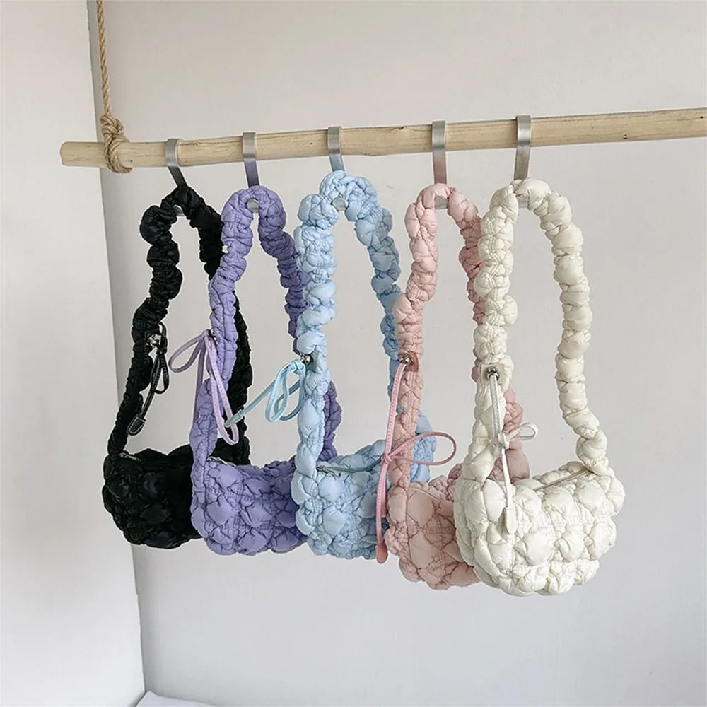 Cloud Quilted Shoulder Bag Simple Bubbles Solid Color Shopping Bag Pleated Handbag Women Girls