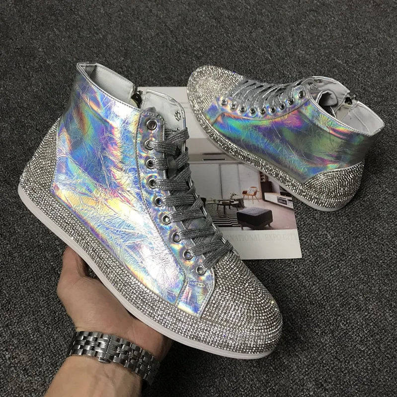 WUYAZQI New casual men's shoes Fashion high-top men's sports shoes Brightened men's board shoes