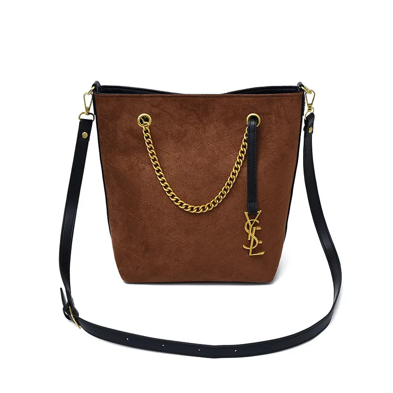 2025 New Women's Vintage Bucket Bag Large Capacity Underarm Bag Suede Crossbody Shoulder Bag Fashion Ladies Purse