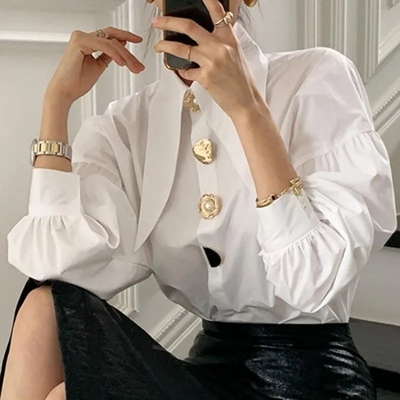 Comfort Women's Shirts Sharp Corner Lapel Fashion Lady Blouses Korean Style White All-match Long-sleeved Tops Autumn