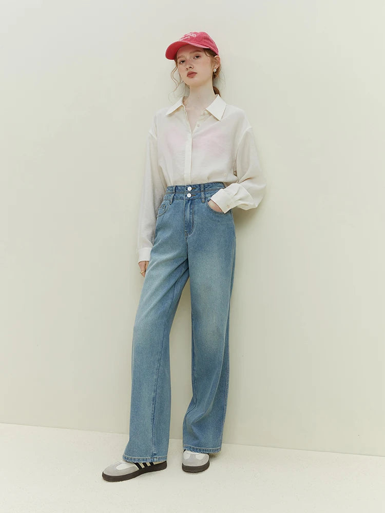 Retro Vintage High Waisted Wide Leg Jeans For Women's Summer Ice Oxygen Bar Cool Straight Leg Pants For Women Casual