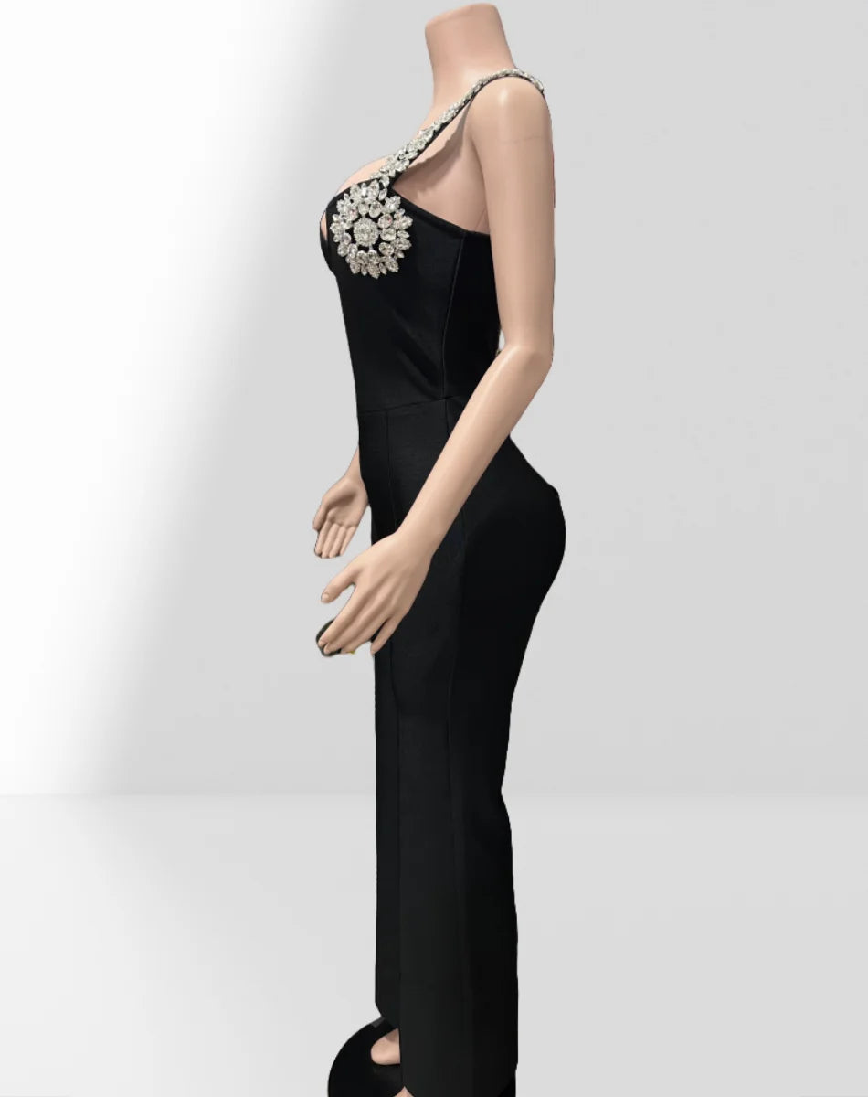 High Quality Shining Diamonds Sexy V-Neck Sleeveless Jumpsuit Graceful Woman Evening Party Outfit