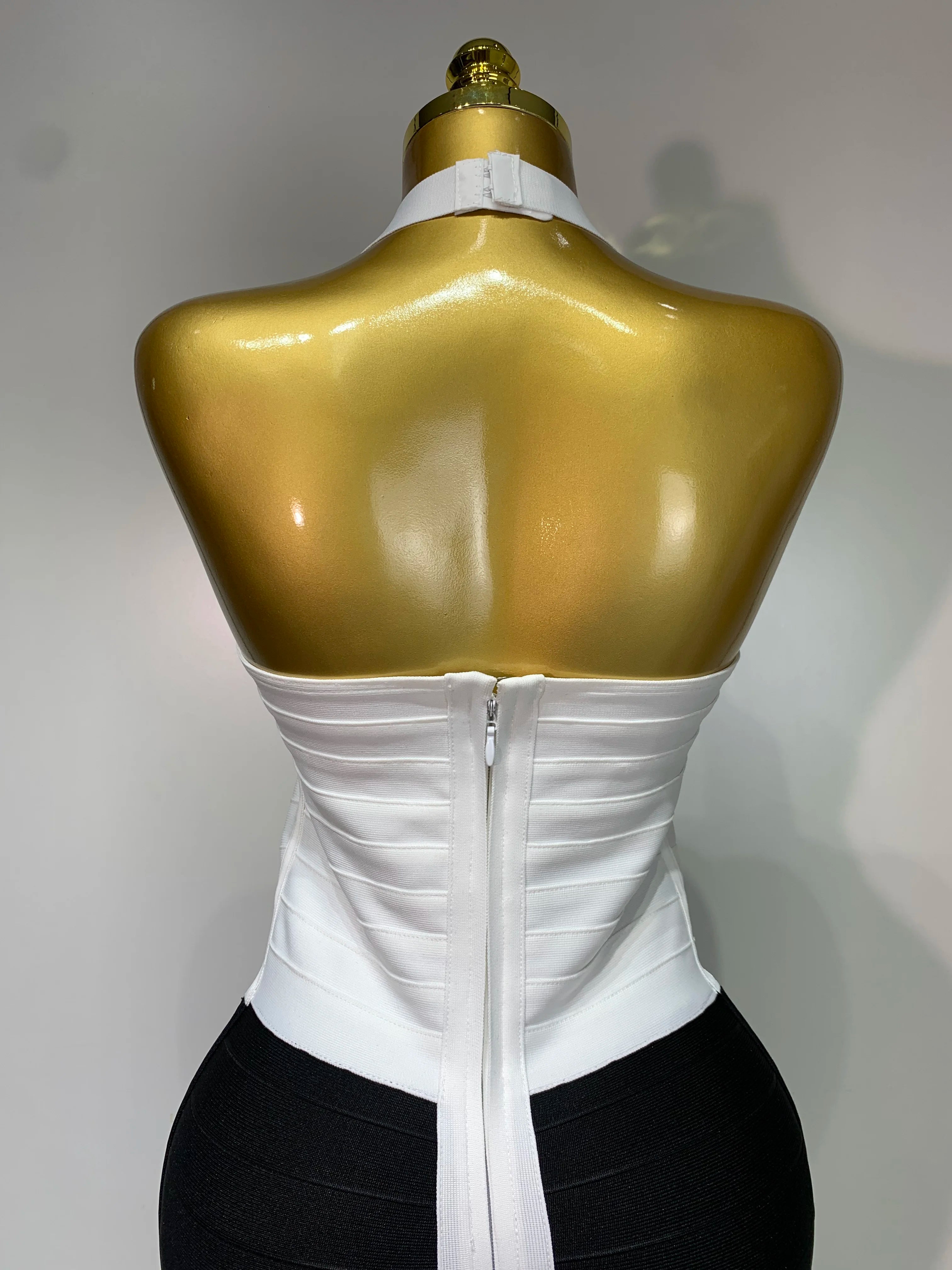 Women Sexy Halter Whiter Black Patchwork Bodycon Bandage Dress Celebrity Elegant Evening Party Club Luxury Birthday Dresses