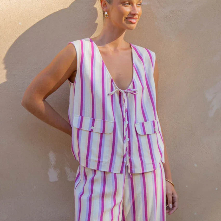 Clacive Summer Loose Print 2 Piece Sets Women Outfit Fashion Sleeveless Tank Top With High Waist Wide Pants Set Streetwear