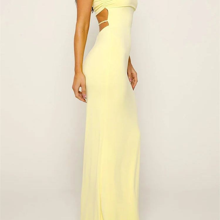 CHRONSTYLE Women Long Dresses Slim Fit Square Neck Backless Spaghetti Strap Solid Color Dress Party Club Wedding Night Vestidos