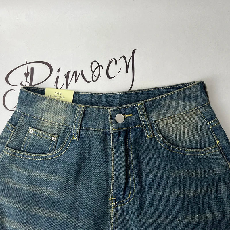 Jeans for Women Vintage Streetwear Baggy Y2K Denim Trousers Female 2024 Spring Summer New High Waist Straight Leg Pants