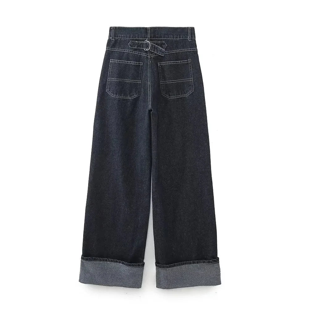 Women's Fashion Casual Denim Jacket Coat Curled Hem Pants Set