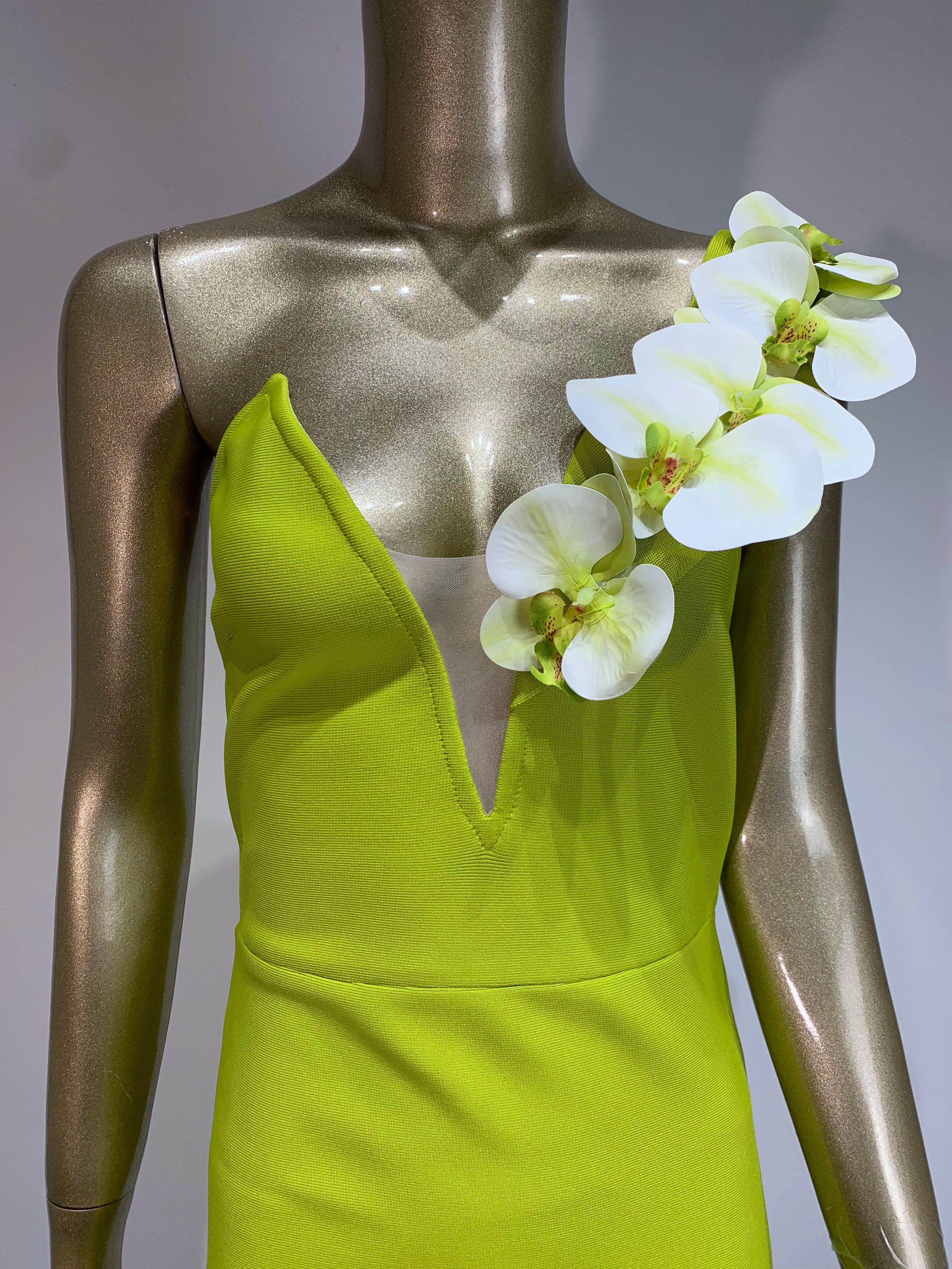 Vestido longo longo colado ao corpo, sexy, de um ombro, com flores verdes, elegante, para festa à noite, para celebridades
