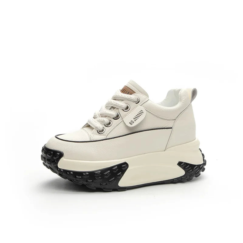7cm Genuine Leather 2023 Platform Wedge Comfy Breathable Fashion Lace Women Chunky Sneakers Summer Hollow Leisure Female Shoes Beige