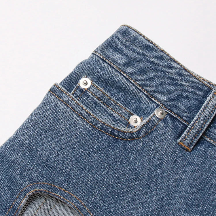 Streetwear Loose Jeans For Women High Waist Cut Out Irregular Solid Denim Trousers Female Summer Clothing Style