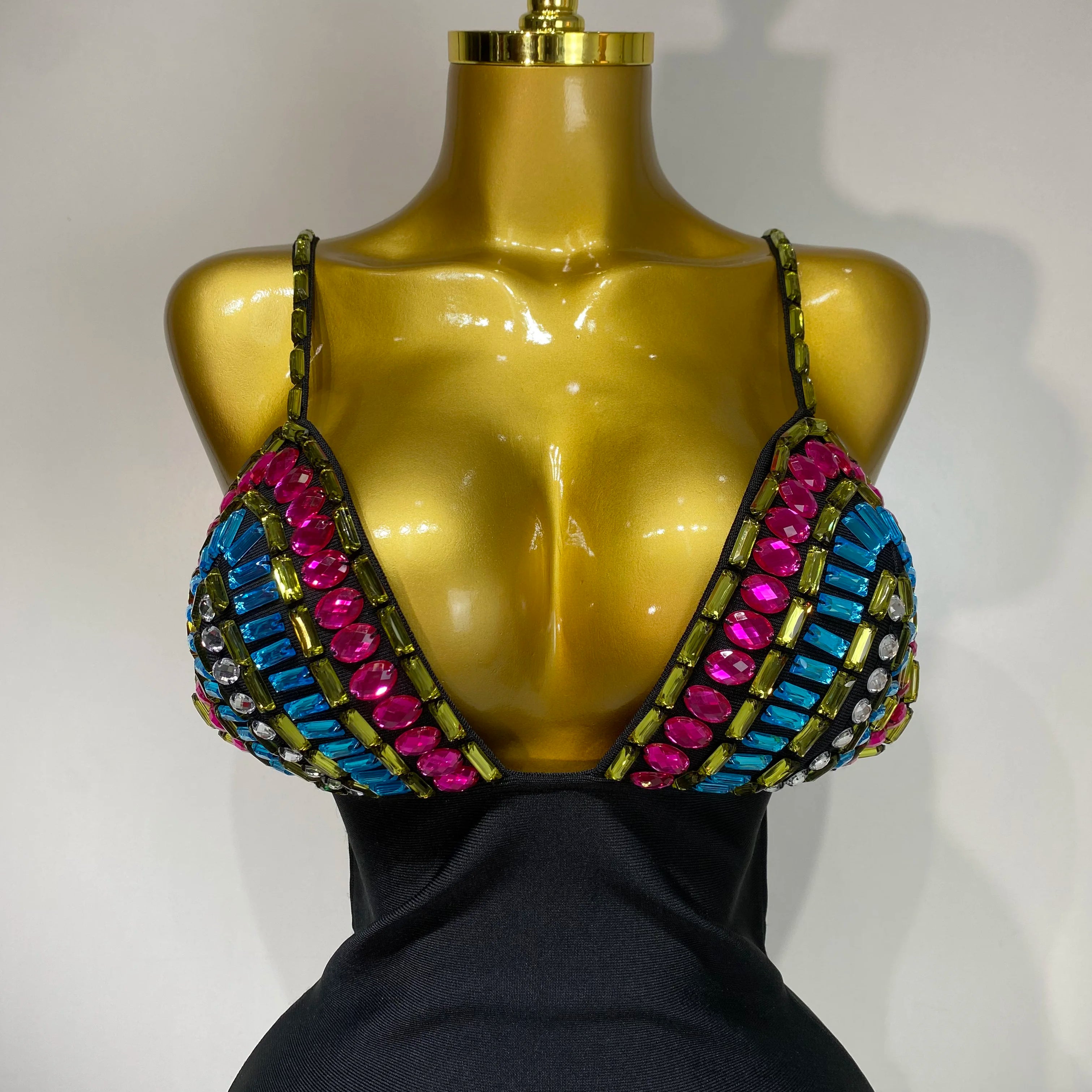 Sparkly Colorful Diamonds V Neck Black Bodycon Bandage Dress 2025 Celebrity Elegant Evening Club Party Luxury Birthday Dresses