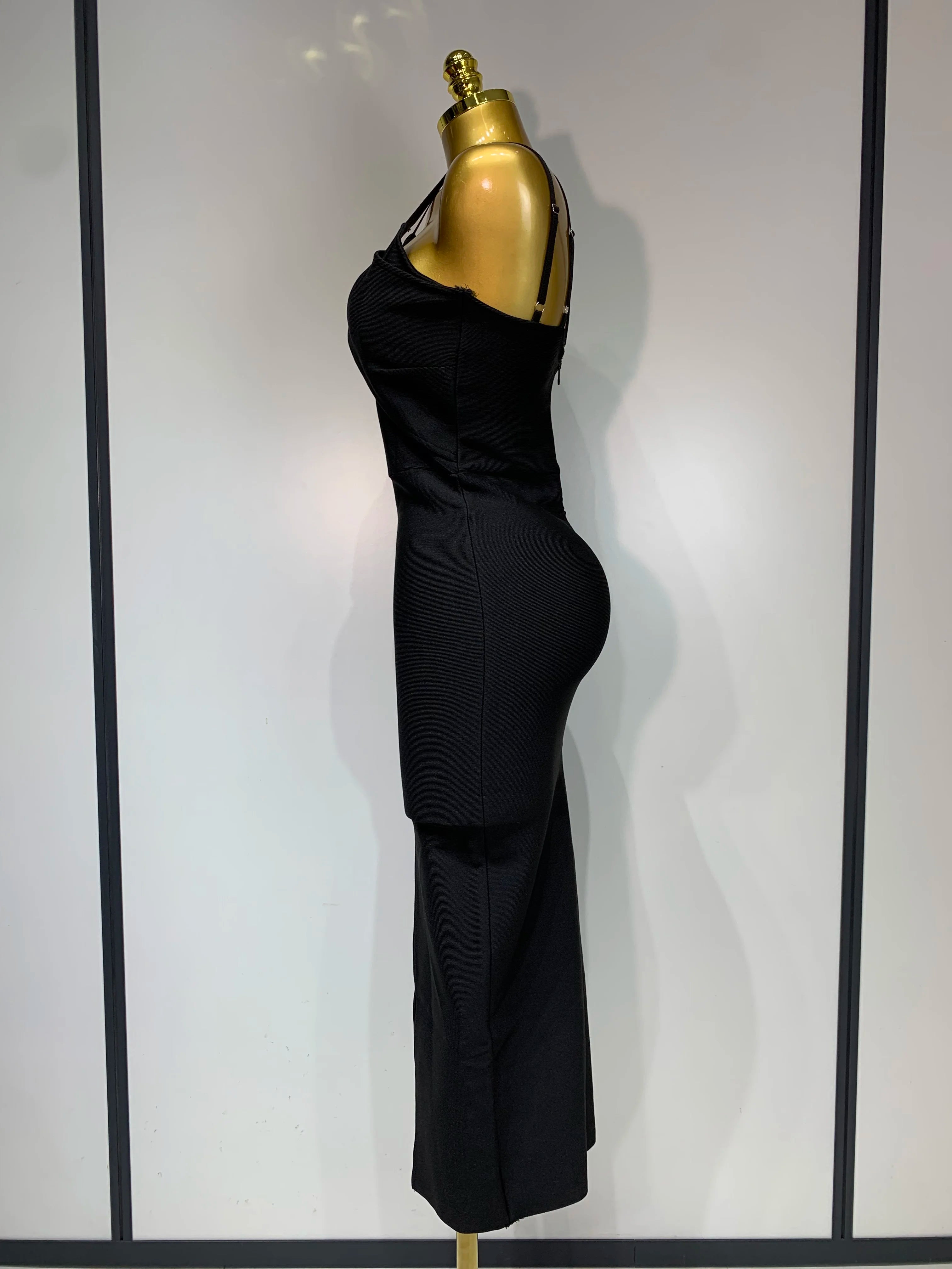 Women Sexy Sleeveless Hollow out Split Backless Black Midi Bandage Dress 2025 Celebrity Elegant Evening Cocktail Party Dresses