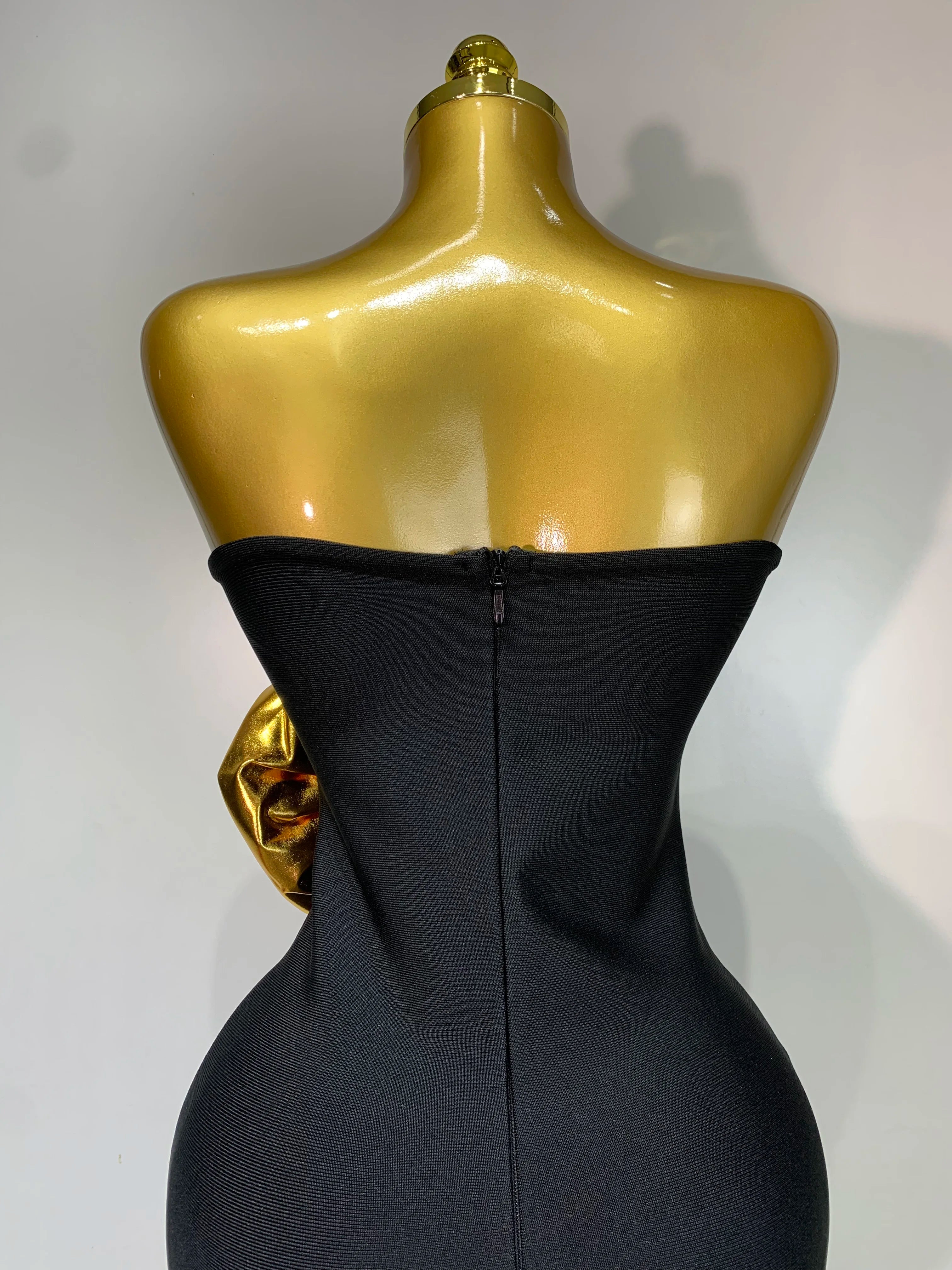 Women Luxury Bandage Bodycon Dress Designer Strapless Gold Appliques Ankle Length Elastic Celebrity Elegant Evening Party Gowns