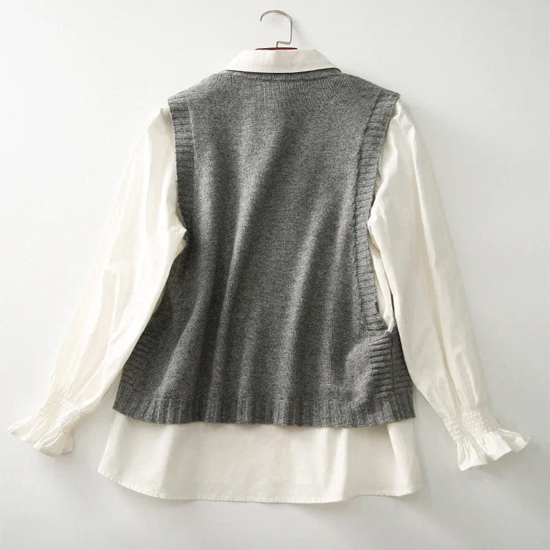 Fashion Knitted Vest for Women Sleeveless Sweater Vest Retro Knit Tank-Top Korean Female Autumn and Winter Knit Pullover