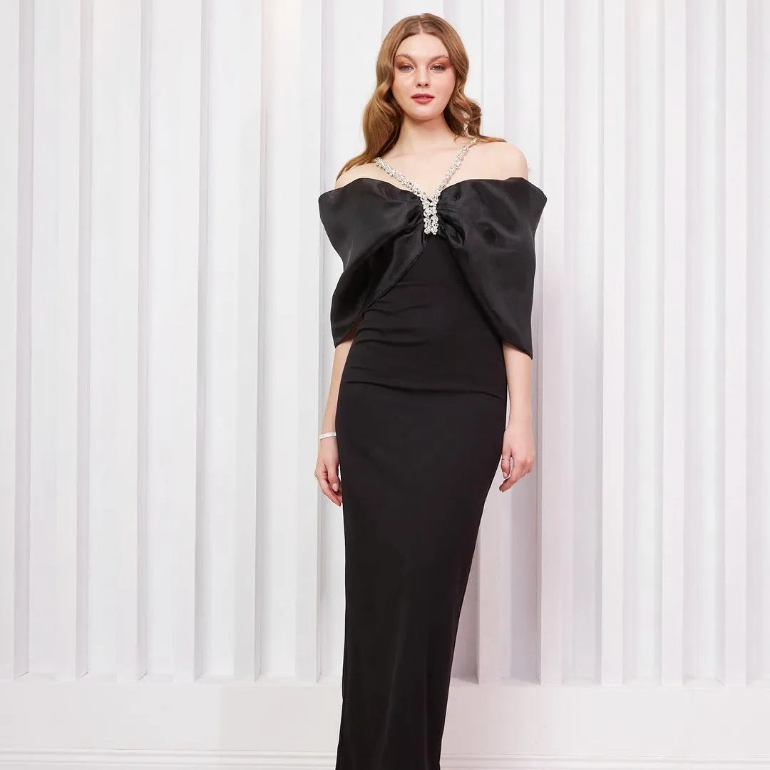 White Black Color Women Sexy Off the Shoulder Beading Halter Bodycon Long Bandage Dress Celebrate Evening Party Dress Wholesale