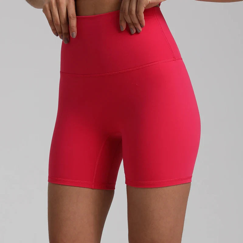 No Front Seam High Waisted Biker Shorts Sport Women Fitness Spandex Leggings Booty Buttery Soft Gym Workout Yoga Shorts 5 Inches Charm Red