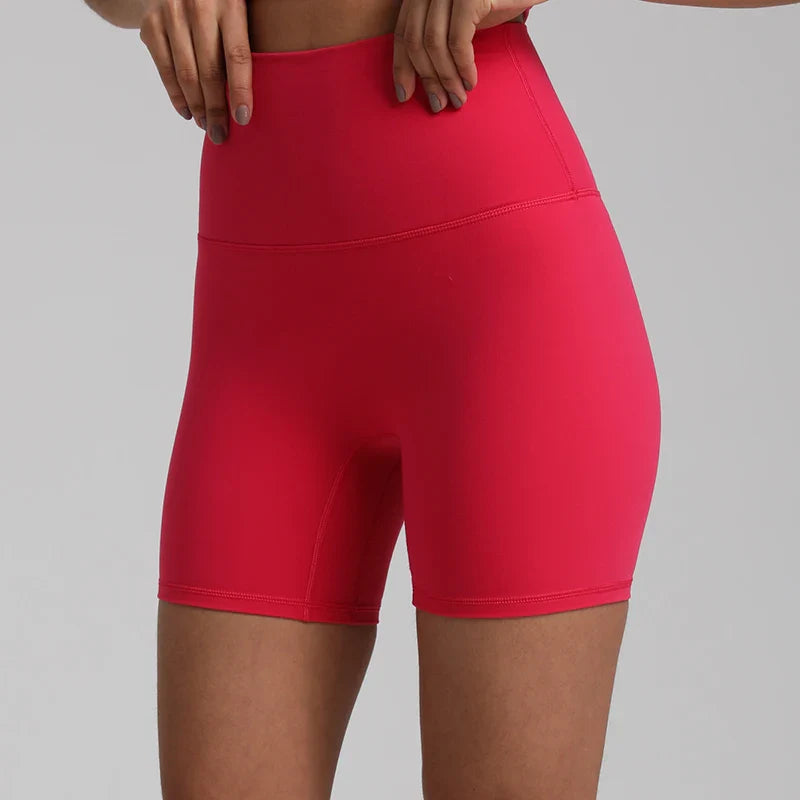 No Front Seam High Waisted Biker Shorts Sport Women Fitness Spandex Leggings Booty Buttery Soft Gym Workout Yoga Shorts 5 Inches Charm Red